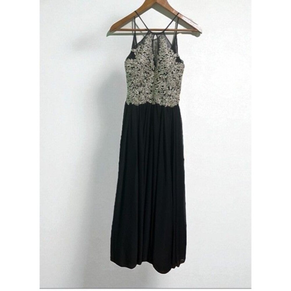 My Michelle Black Formal Gown Size 1 Silver Embellished Prom Evening Dress